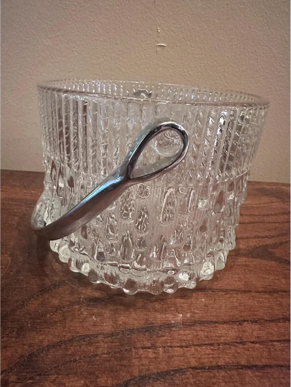 Vintage Teleflora French Crystal Ice Bucket with Chrome Handle